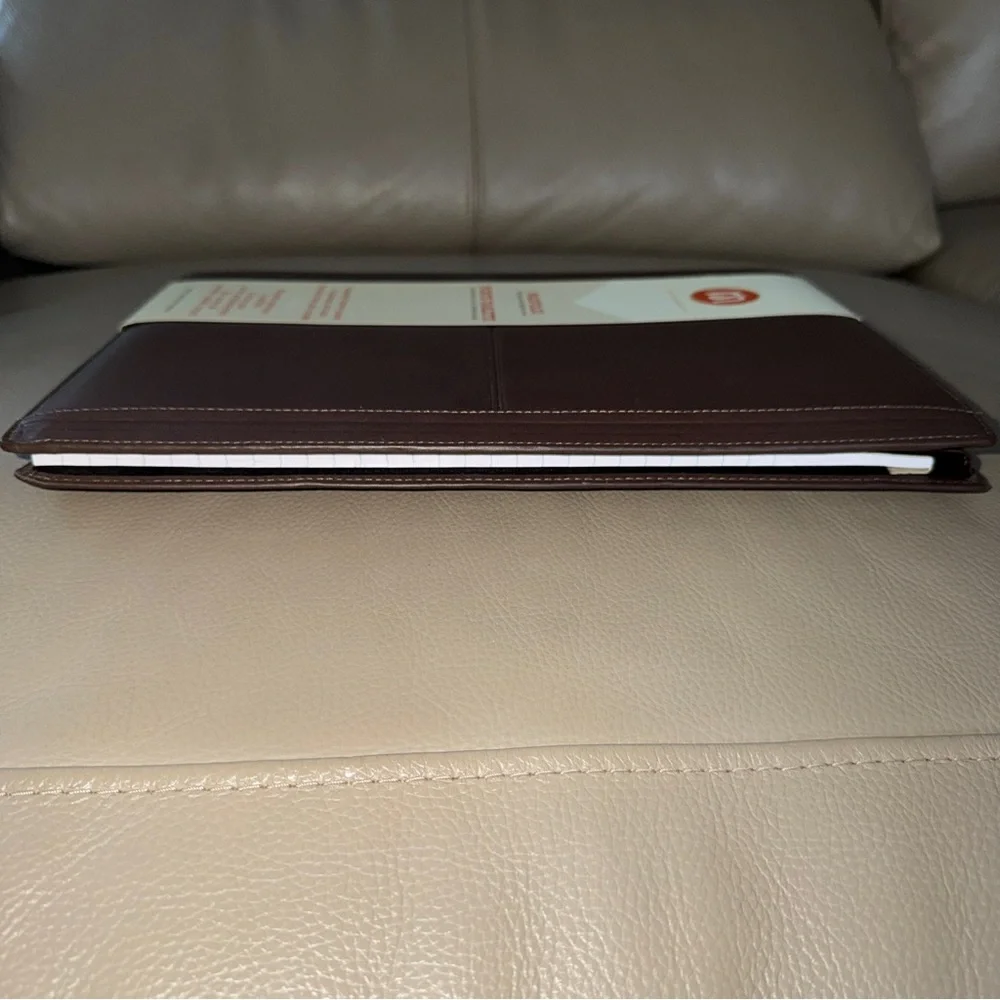 New Padfolio Brown Leather with Notepad, M by Staples with Interior Slit Pockets